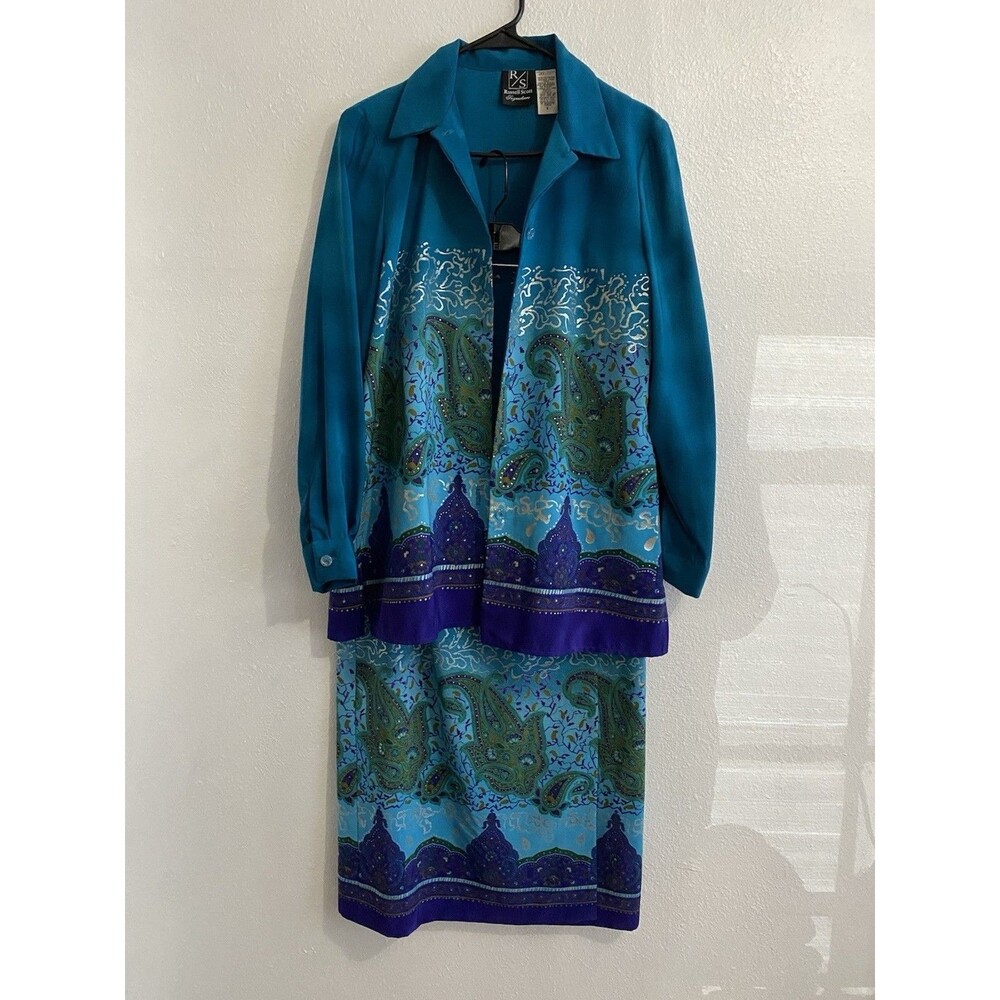 Vintage RS Women's Blue 2pc Matching Maxi Skirt & Long Sleeve Shirt Set Sz 6 H10